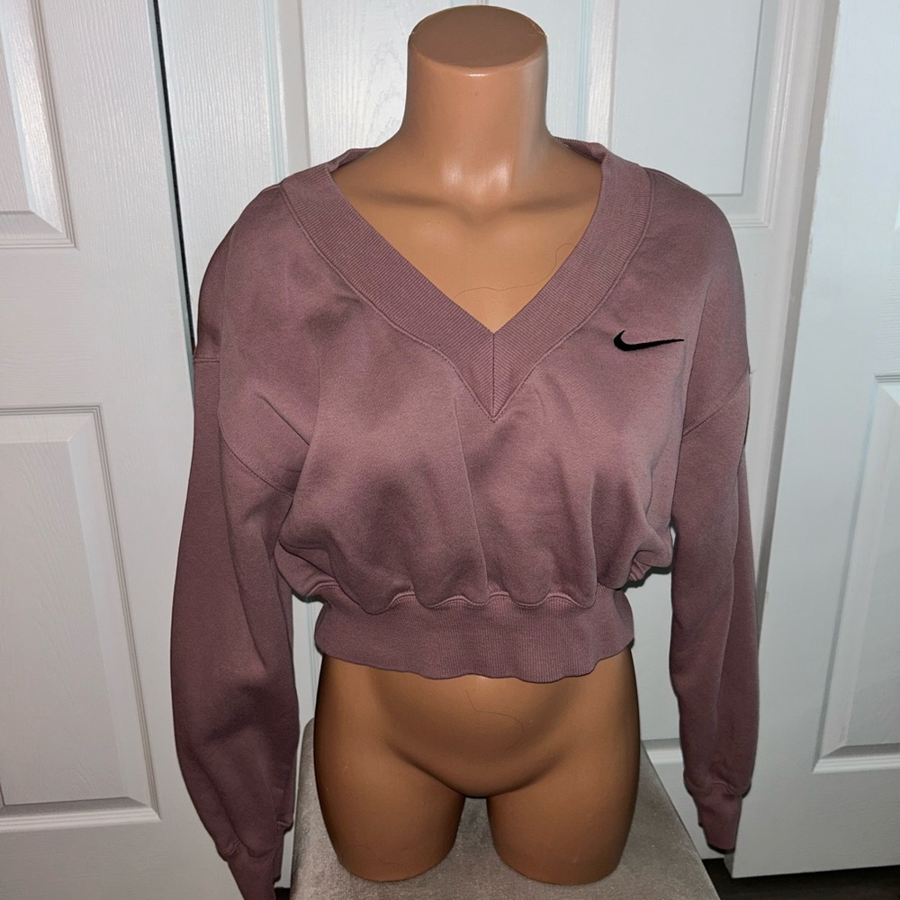 Nike Chocolate Cropped Logo Sweatshirt Size Petite Small S Brand New